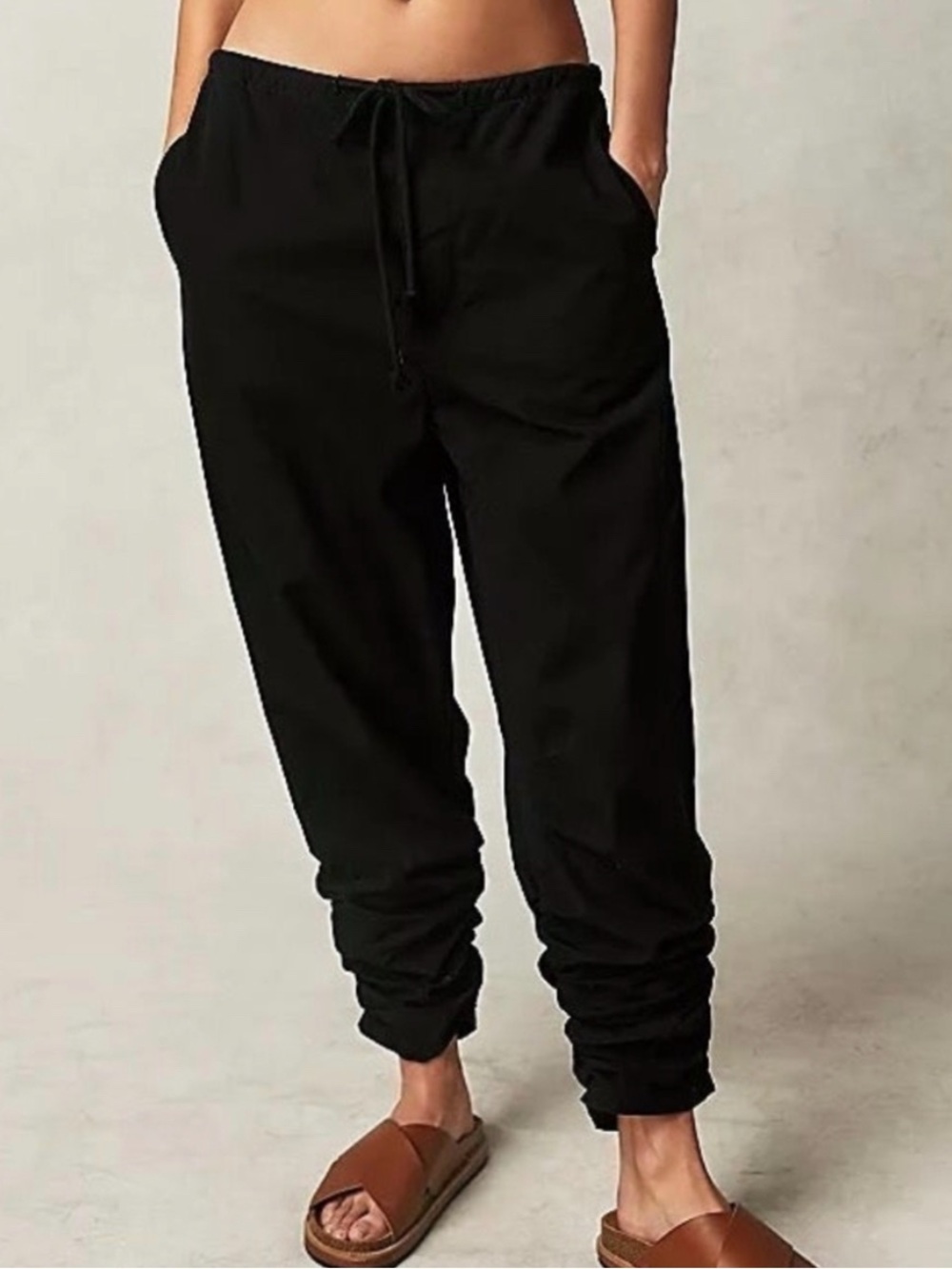 Free People Black Ruched Light Parachute Jogger Pants Cotton Size XS